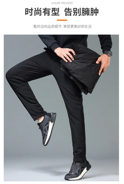 Men's Winter Formal Down Pants Goose Feather Warm Trousers Business Suit Pants for Man  calca termica masculina inverno PT-597.