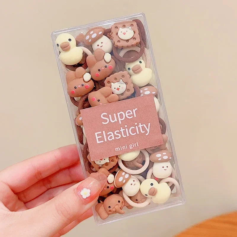 Coffee Color Children's Cute Cartoon Hair Rope Baby Thumb Loop Does Not Hurt Rubber Band Headwear Baby Tie Head  Small Pull