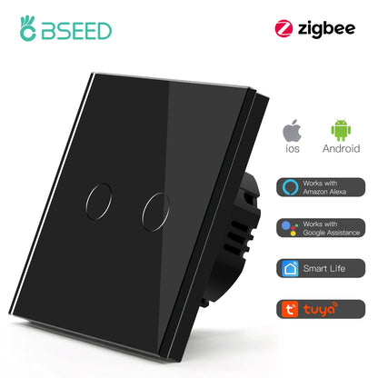 BSEED Zigbee 1/2/3Gang Touch Schalter Smart Wand Licht Schalter Tuya Google Smart Leben Alexa App Steuerung glas Panel Keine Neutral.