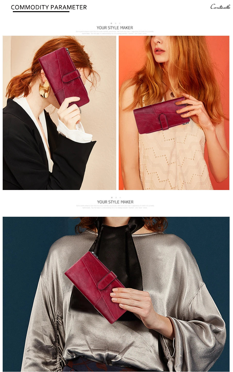 Contact's 100% Genuine Leather Wallet Women Long Coin Purse Hasp Design Clutch Bags Name Engraving Card Holder Wallets Cartera.