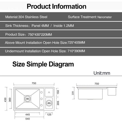ASRAS Nanometer Hidden Flip Cover kitchen Island Sink 4mm Thickness Handmade Cup Rinser And Trash Can Kitchen Sinks