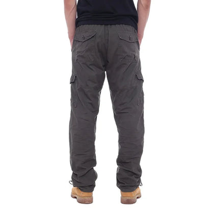 2025 Men's Casual Elastic Waist Plus Size Cargo Pants Multiple Pockets Loose Fit Trousers For Construction Site.