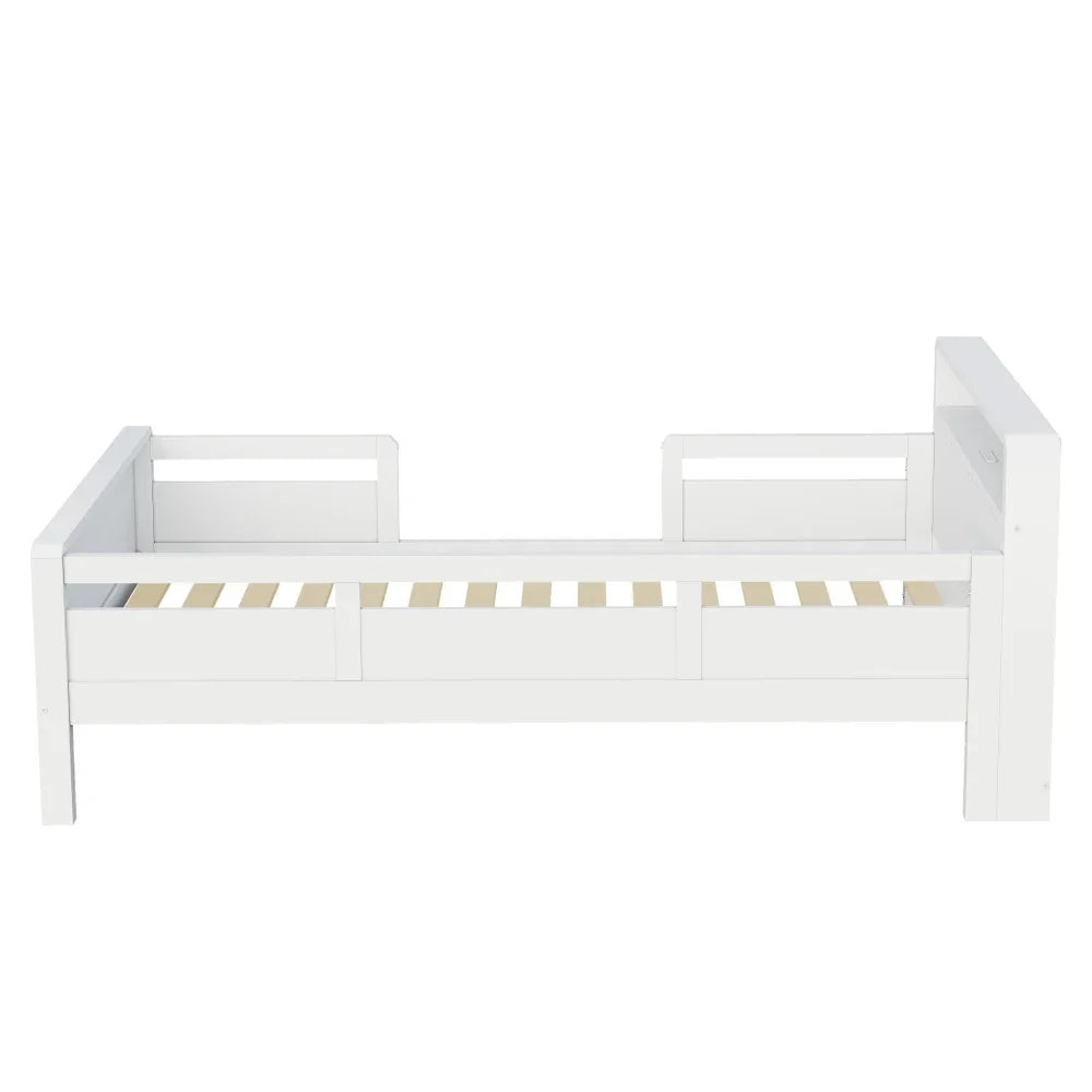 Multifunktions-Holzbett, USB- und Tape-C-Kombinationssteckdose, kleines LED-Licht, Kopfteil mit Einlagerfunktion, Einzelbett