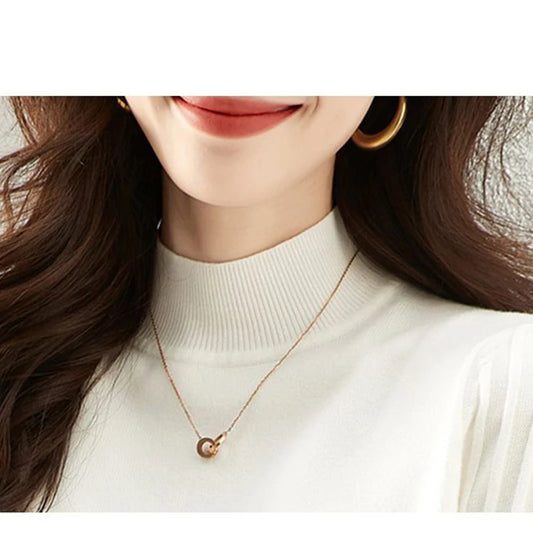 Women Half High Collar Base Sweater Autumn And Winter Casual Solid Knitted Tops Pit Stripe Long Sleeved Pullover Sweaters.