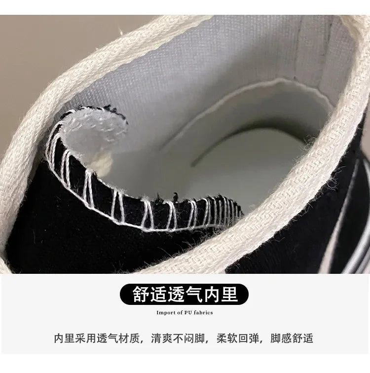 Maogu Women Autumn 2023 New Fashion Thick Platform Leisure Sports Shoe White Sneakers Breathable Casual High Top Canvas Shoes 40.