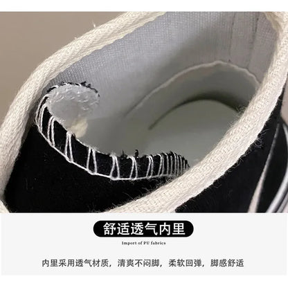 Maogu Women Autumn 2023 New Fashion Thick Platform Leisure Sports Shoe White Sneakers Breathable Casual High Top Canvas Shoes 40.