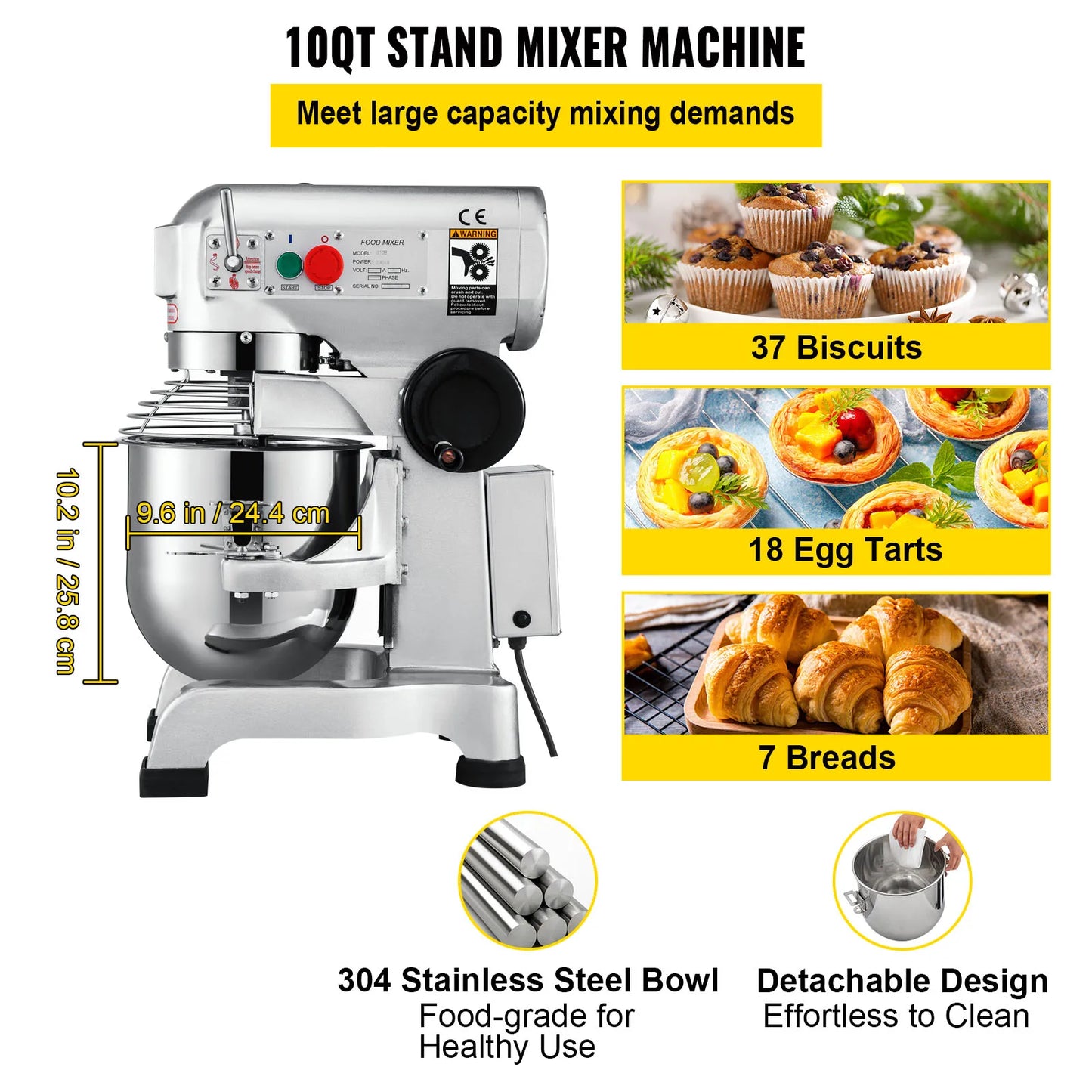SucceBuy 10- 30L Electric Dough Machine Stainless Steel Commercial Cream Egg Whisk Mixer Processor Kitchen Food Stand Blender.