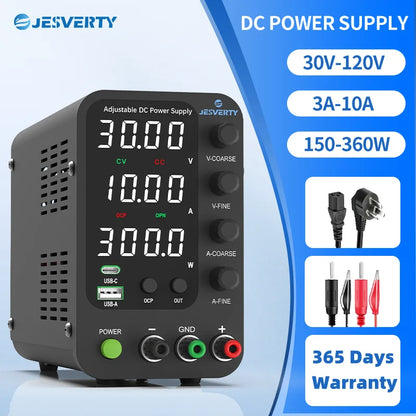 Jesverty DC Lab Power Supply 30V 60V 120V Bench Power Supply Encoder Regulate Voltage and Current Dual Input Voltage 220V/110V.