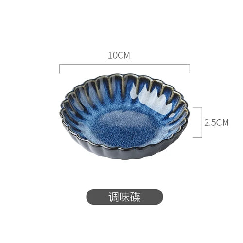 Japanese Blue Kiln Change Ceramic Tableware American Tableware Retro Household Dishes Set Rice Bowl Dishes Restaurant Plate.