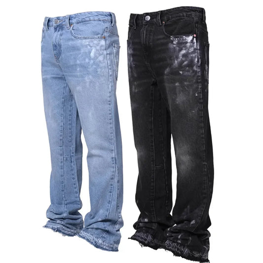 Jeans Men Vintage Straight Pants Mid Waist Stretch Distressed Washed Pockets Button Basics Trousers 2025 Streetwear Denims.