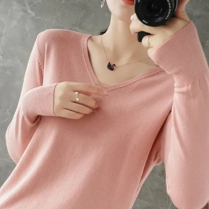 Frauen Pullover Herbst Winter V-ausschnitt Strickwaren Lange Hülse Lose Kaschmir Pullover Pullover Dame Günstige Qualität Jumper Gestrickte Tops