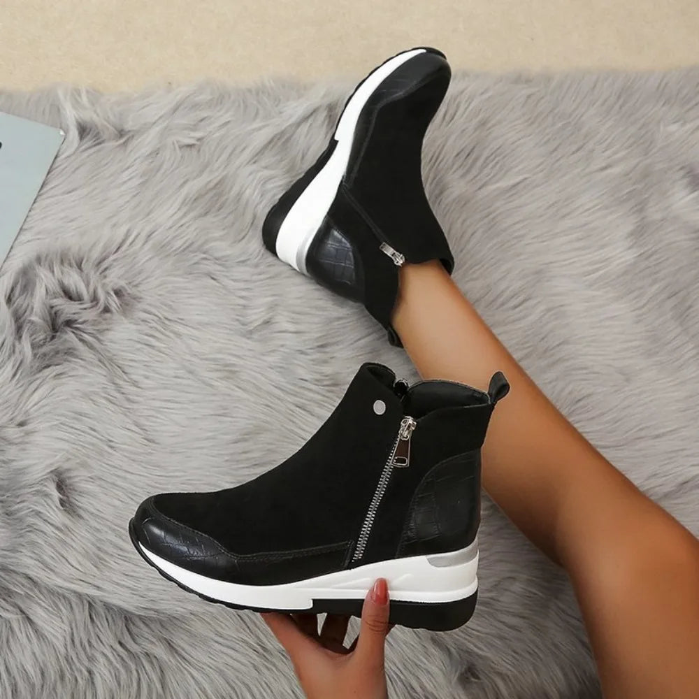 New Women Winter Boots Chunky Sneakers Ankle Boots Woman Zipper Buckle Thick Sole Platform High Top Female Booties.