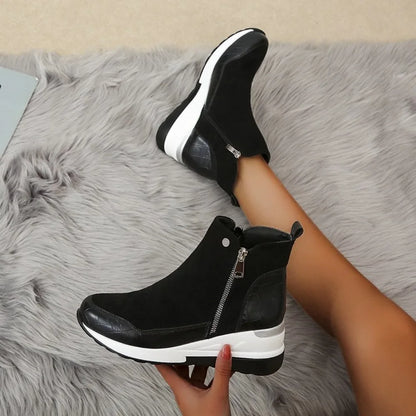 New Women Winter Boots Chunky Sneakers Ankle Boots Woman Zipper Buckle Thick Sole Platform High Top Female Booties.