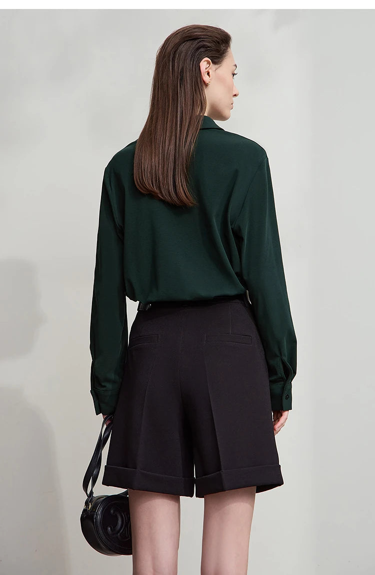 AMII Office Lady Shirt 2025 Autumn New Minimalism thick Long Sleeves Blouse Elastic Cotton Lapel Women's Clothing 12553079