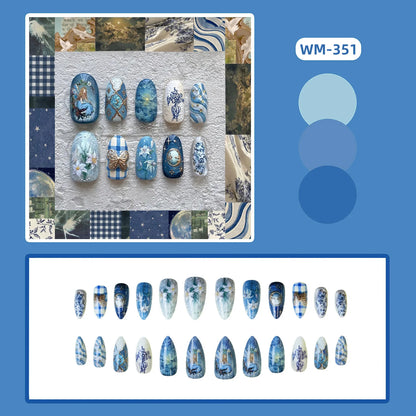 24pcs Red Star Print Fake Nails Sweet Cool Short Almond Press on Nail for Women Wearable Detachable Ins Spice Girl False Nails.