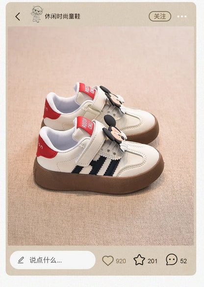 Disney Children's Casual Shoes Cute Minnie Girls Sneakers Fashion Mickey Boys Sport Shoes Anti-slip Soft Sole Kids Board Shoes.