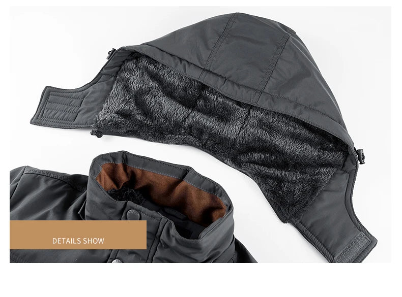 Thick Coat Winter Outdoor Running Sports Windproof Warm Fleece Hooded Cargo Jacket Men Removable Hood Thick Warm Fleece Jacket