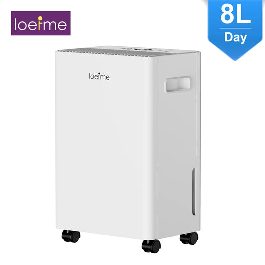 LOEFME 8L Electric Dehumidifier with Automatic Humidity Sensor & Display 24Hr Timer, Laundry Drying, Continuous Drainage 1m & 3m.