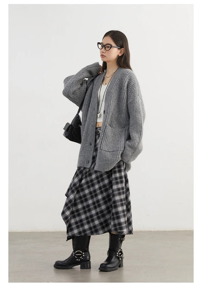 CHIC VEN Women Skirts A Line Retro Loose High Waist Irregular Color Plaid Frosted Half Body Long Ladies Skirt Winter 2025