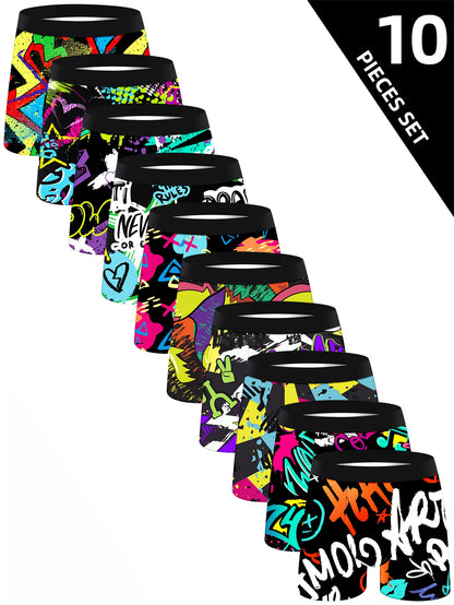 10 Stück Herren-Unterwäsche, weich, bequem, locker, hautfreundlich, lange Boxershorts für Herren, trendige, farbenfrohe, modische Herrenhosen