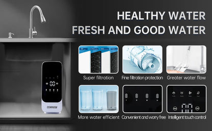 OSWNKW Reverse Osmosis Water Filtration System - 600GPD High Flow, Tankless, Reduced TDS, Compact, 1:2 Drain Ratio, Mineralized.