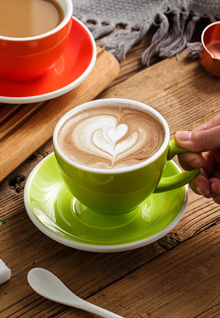 300ml Ceramic Coffee Cup and Saucer Set Pottery Latte Cups Breakfast Milk Mug Afternoon Teacup Porcelain Water Mugs Wholesale.