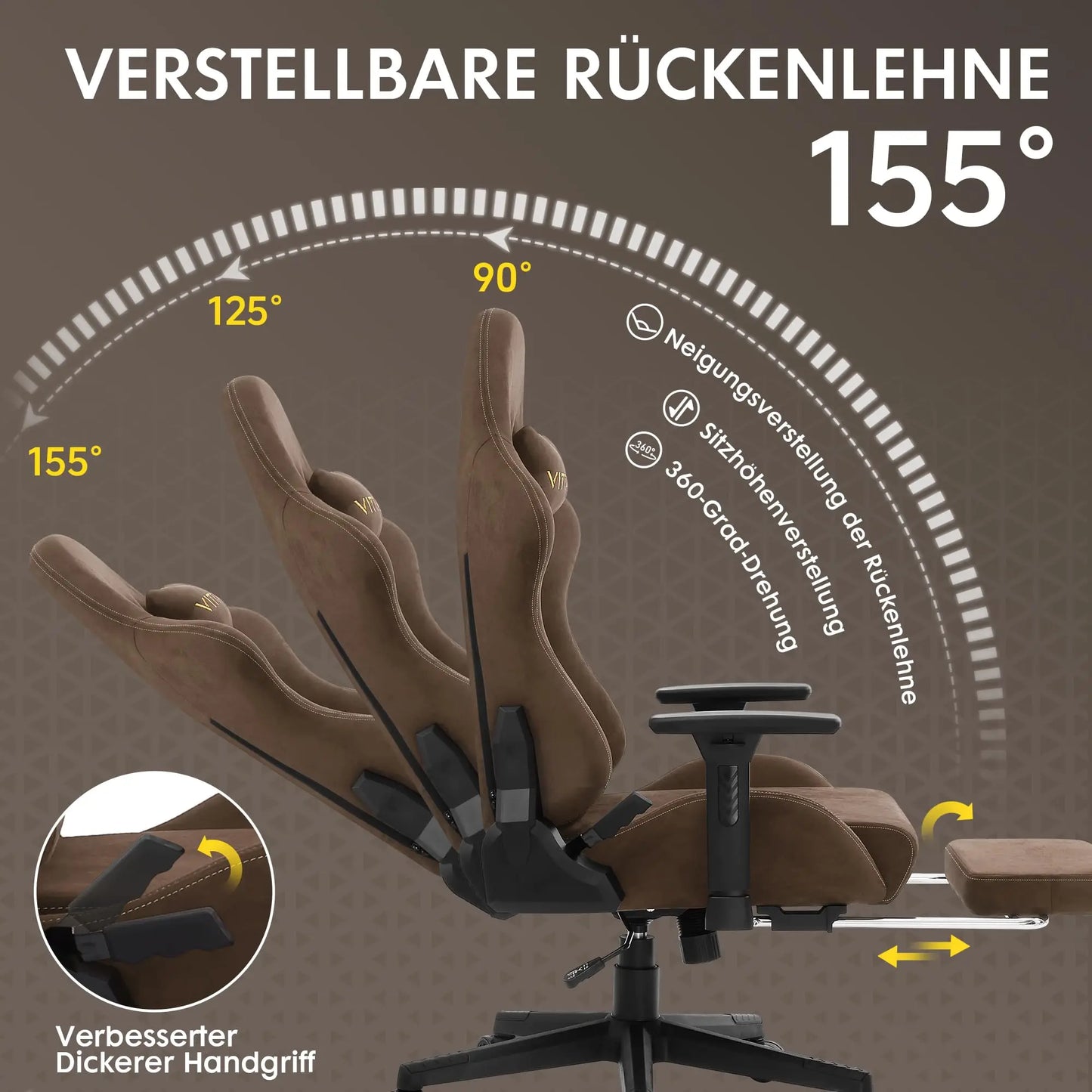 KITINJOY Gaming-Stuhl für Erwachsene mit Fußstütze, Lordosenstütze, Stoff, Computer-Bürostuhl, hohe Rückenlehne, ergonomischer Gamer-Stuhl