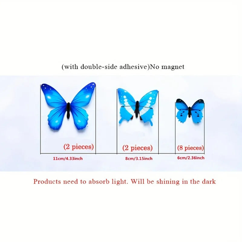 New 12Pcs Fashion 3D Luminous Butterfly Creative Wall Sticker For DIY Wall Stickers Modern Wall Art Home Decorations DIY Gift.
