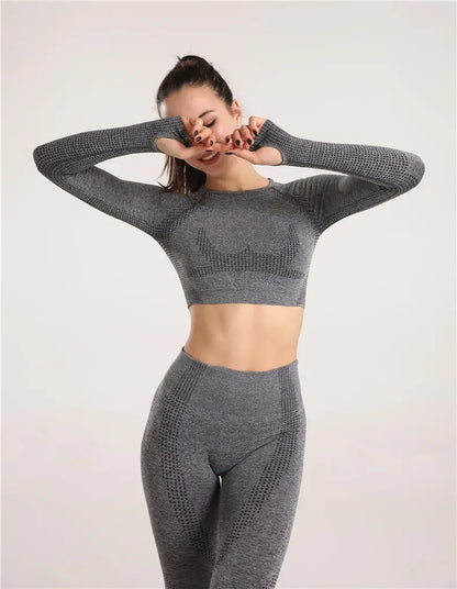 Sexy Seamless Knitted Yoga Sportswear Set Women's Quick Dry Tight Fitness Clothes Set Comfortable High-End Sensation