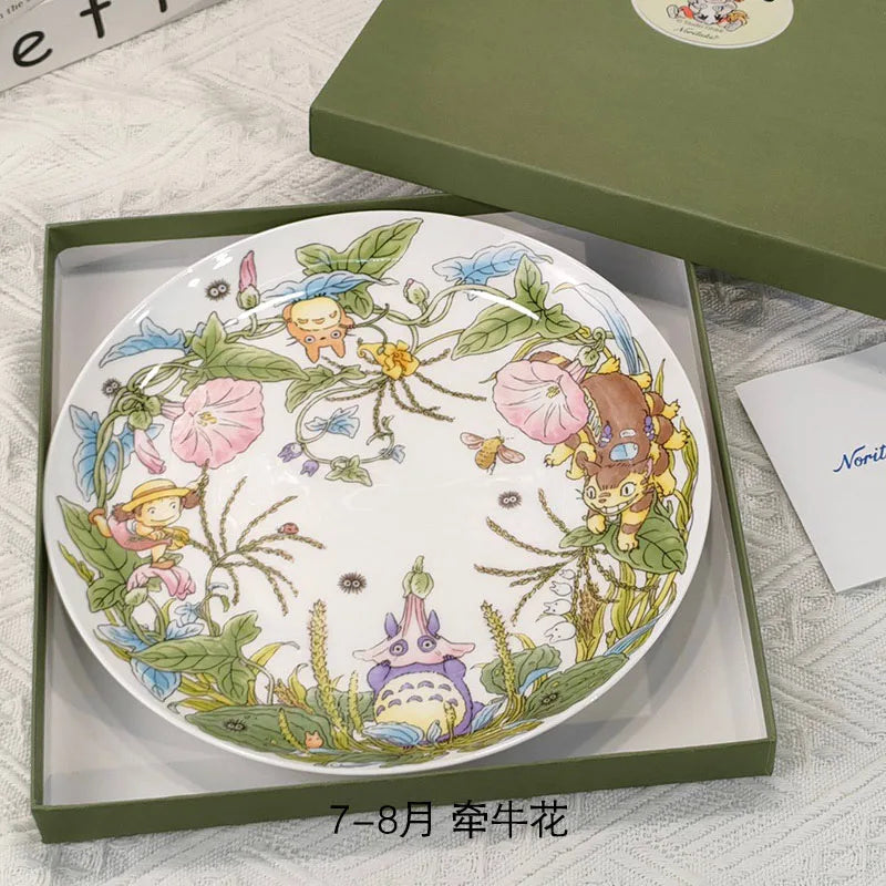 Bone China Dinner Plate Anime Cup and Saucer Set Coffee Mug Cute Cartoon Pattern Ceramic 9.5 Inch Dish Household Tableware Gift.