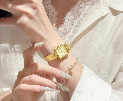 GEDI Gold Stainless Steel Quartz Watch Square Woman High-End Vintage Light Luxury Elegant Women's Wristwatches Gift.