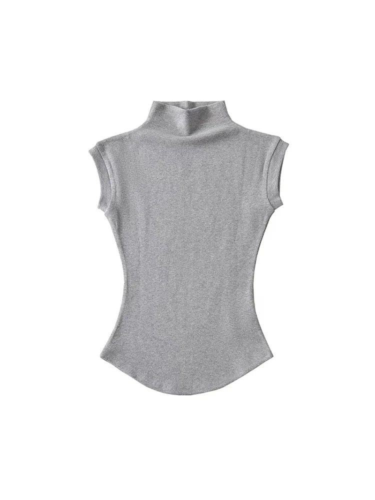 Women Summer Sexy Turtleneck Sleeveless T-Shirts Tops Solid Slim Fit Pullovers Causal Tees Shirts Female Streetwear Basics Tees.