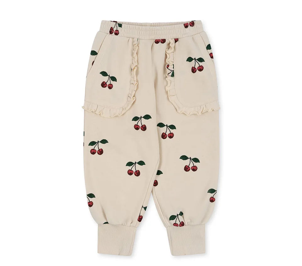 Konges Slojd AW Baby Girls Sweatshirts + Pants 2 Pcs Sets Lambswool Cherry Jackets Kids Clothes Girls Print Dresses Coats 1-9Yrs.