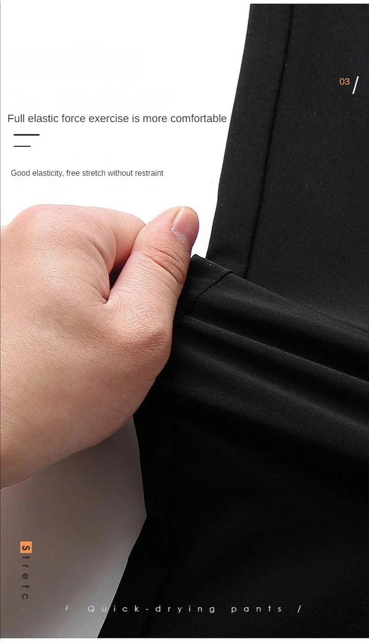 Ice Silk Men's Summer Pants Elastic Waist Straight Leg Trouser Male Quick Dry Big Size Large Plus Stretch 6XL 7XL Work Outdoor.