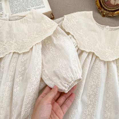 Frühling Baby Body Schwestern Kleid Blume Stickerei Kleid für Kleinkind Mädchen Kleinkind Outfit.