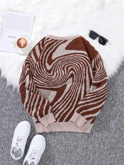 New Popular Street Ripped Abstract Starry Sky Pattern Pullover Ripped Sweater Casual Round Neck Knitted Men's Pullover