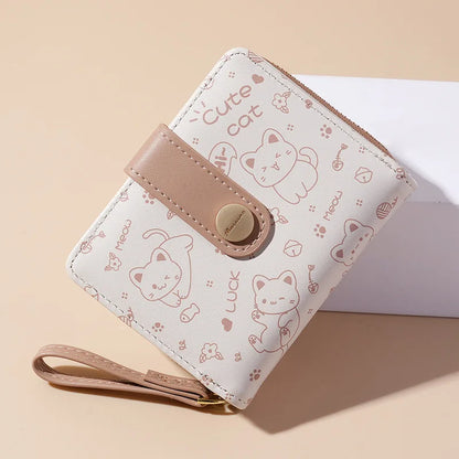 Japanese Cute Cat Girls Wallet Short Student ID Bank Card Holder Money Bag Zipper Wallets For Women Key Storage Purse Coin Purse.