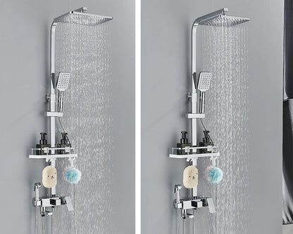 Rainfall Bathroom Shower Faucet Kit With Bidet Wall Mounted Stainless Steel Hot Cold Water Mixer Tap System With Rack,Tub Spout