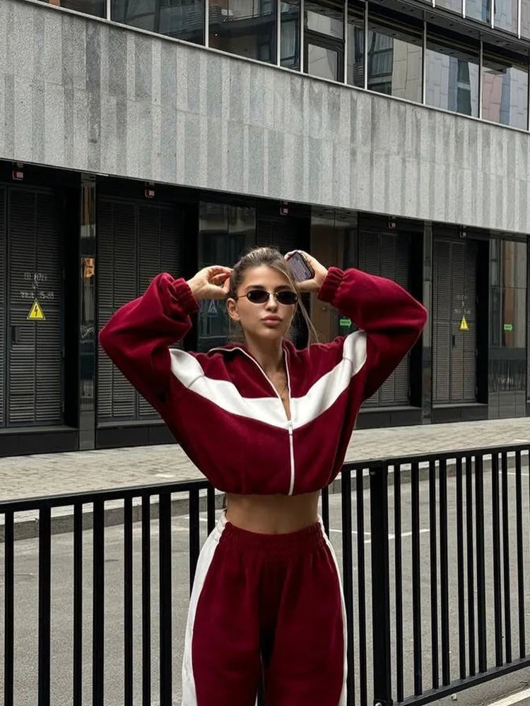 Women's Ready Zip Front Set Street Style Lightweight Hoodie & Pants Two Piece Sports Casual Fashion Loose Outdoor Outfit.