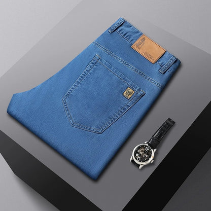 Men's Ice Silk Jeans Summer New Lyocell Thin Business Casual Denim Pants Classic All Match Slim Fit Straight Elastic Jean Male