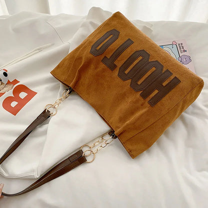 Solid Color Shoulder Bag, Trendy Letters Tote Bag, Canvas Campus Handbag for Women, Office,College,Work,Travel Hand Bags Bolsa