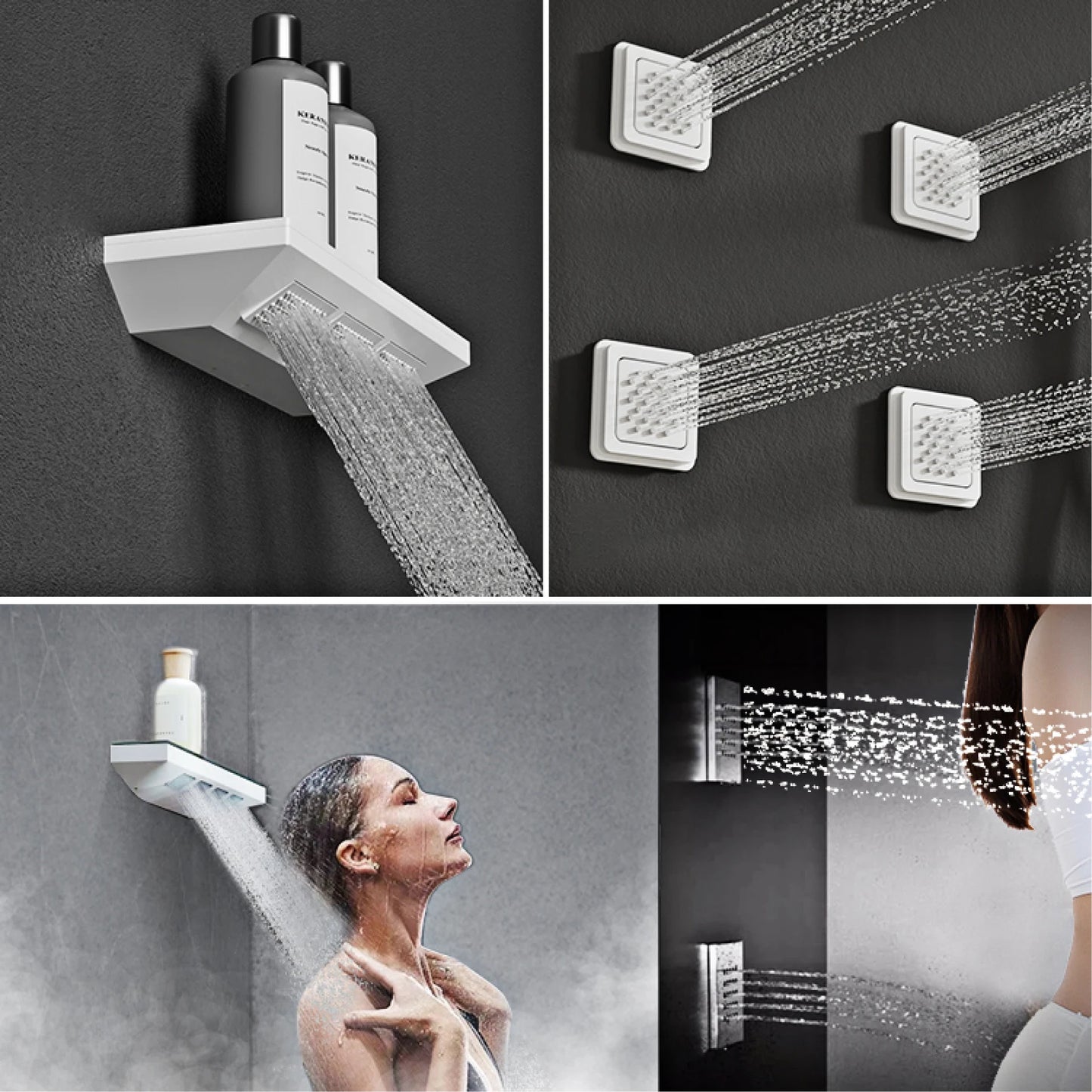 Deckenmontiertes thermostatisches LED-Digitalanzeige-Duschsystem. Eingebetteter Badmischer aus Messing im Wasserfallstil für heißes und kaltes Wasser