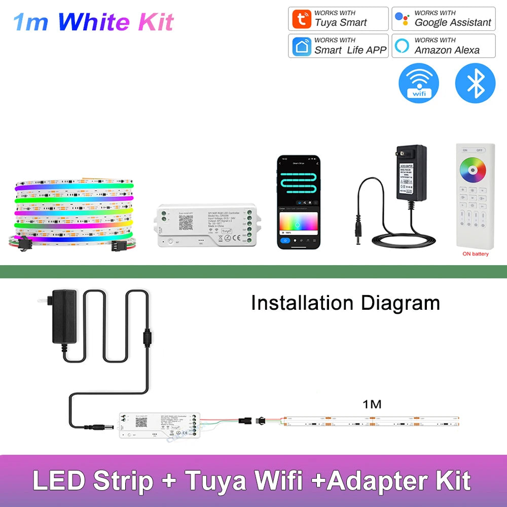 1-25M RGB Addressable COB LED Strip Light 24V WS2811 Pixel LED Strip Tuya WiFi RGBIC LED Ribbon Light Kit For TV Room decoration