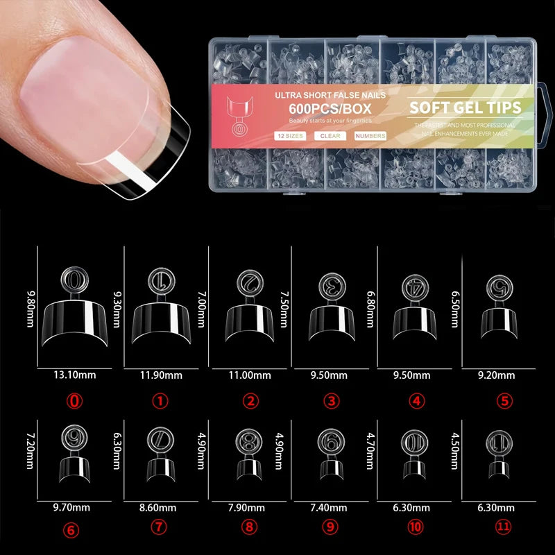 120-600Pcs False Nail Tips Soft Gel Fingertip Semi-matte Square French Coffin Full Half Cover Artificial Fake Nails Extension