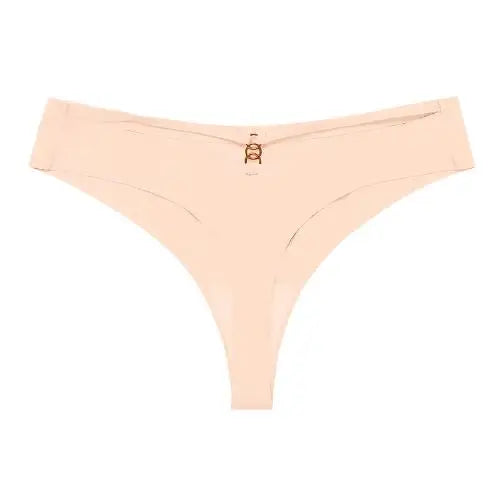 2024 NEW Low Waist Seamless Ice Silk Thongs Cotton Crotch Sexy Women's Underwear Metal Ring Hollow Out Panties Traceless Briefs.