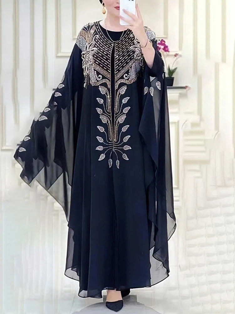 Chiffon Boubou Muslim Fashion Abaya 2-teiliges Set Dubai Türkei Maxikleid Musulman Ensembles Kaftan Marocain Islamische Kleidung