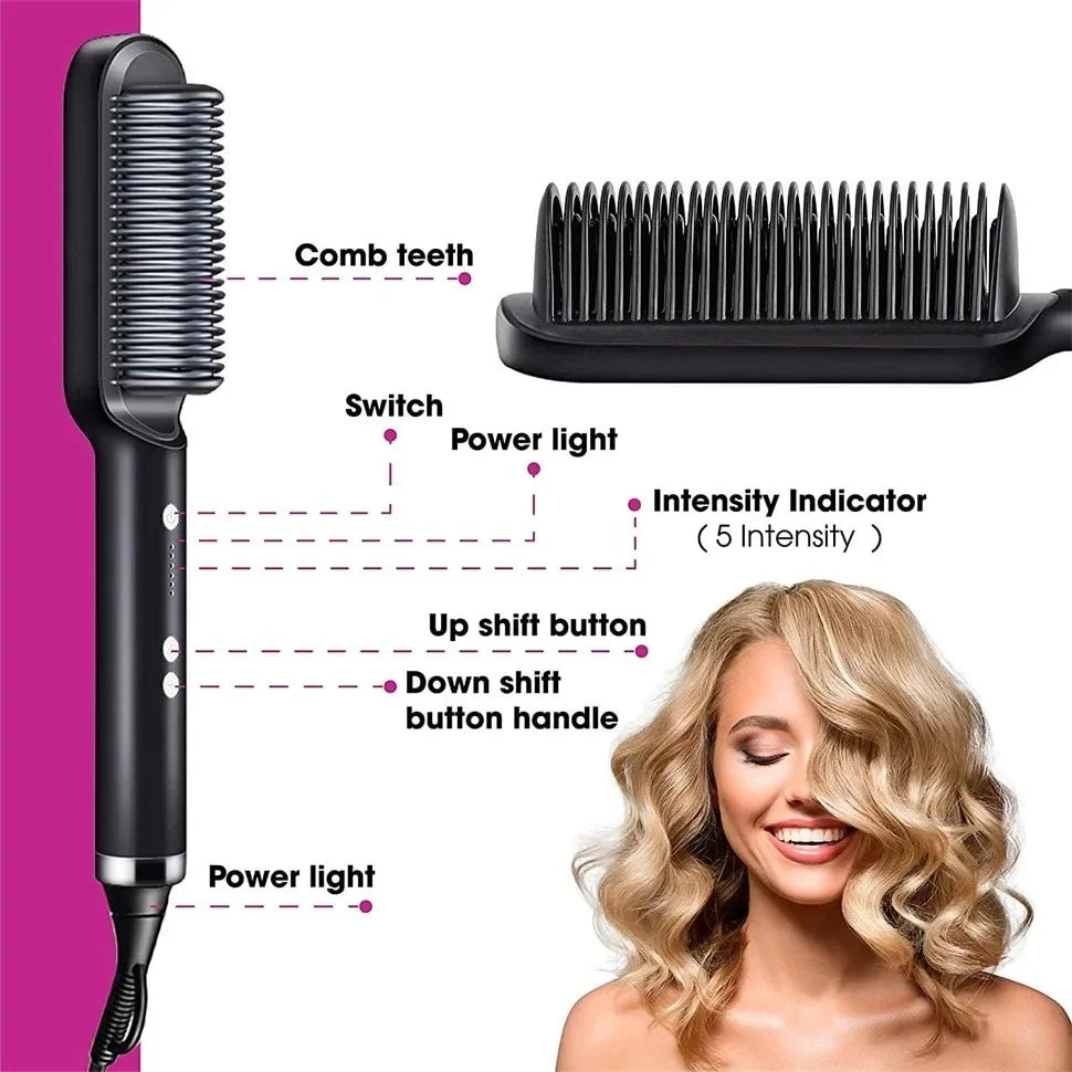 Thermostatic hair straightener Comb 5 temperature settings Straightening brush Quick heat professional hair straightening brush