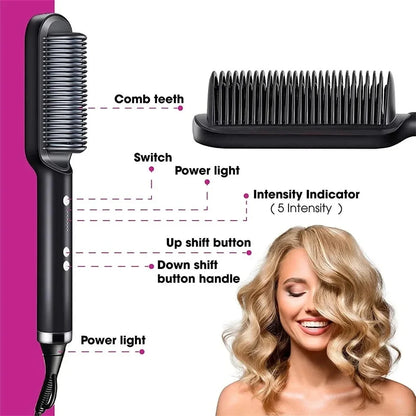 Thermostatic hair straightener Comb 5 temperature settings Straightening brush Quick heat professional hair straightening brush