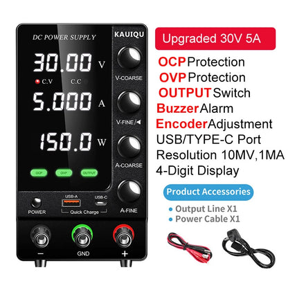KUAIQU Upgrade Variable Adjustable Switching DC Power Supply 30V 10A Bench Power Supply 60V 5A,OCP OVP OUTPUT Switch, SPS-C3010S