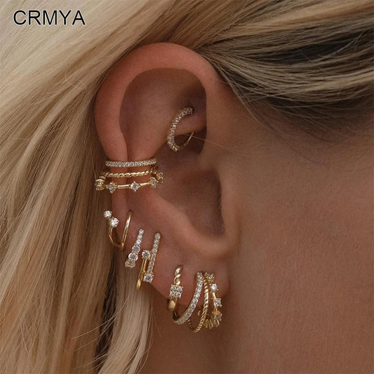Crmya Classic Earrings for Women Zirconia Gold-plated Ear Cuff Stud Hoop Earrings Women Party Jewelry Accessories Wholesale.